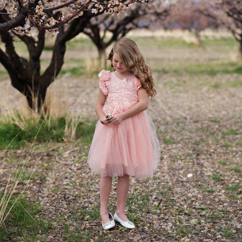 Ariana Ultra Light Pink Petal Sleeve Knee/Tea Length Dress