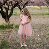 Ariana Ultra Light Pink Petal Sleeve Knee/Tea Length Dress - Just Couture