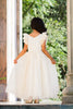 Ariana Ivory Petal Sleeve Satin & Lace Dress Gown - Just Couture