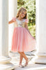 Skylar Sparkle Dress Angel Sleeve Vintage Pink & Gold Sequin - Just Couture
