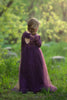 Isabelle Dark Purple Long Sleeve Open Back Bow Tulle Skirt Lace Gown Dress - Just Couture