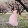 Ariana Light Pink Petal Sleeve Satin & Lace Dress Gown - Just Couture